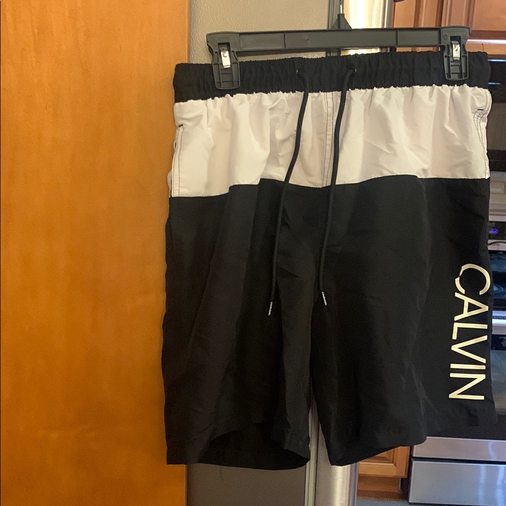 Calvin Klein Black and White Board Shorts Swimwear
